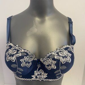 Navy Blue / white embroidered design padded bra by International intimates Y1008